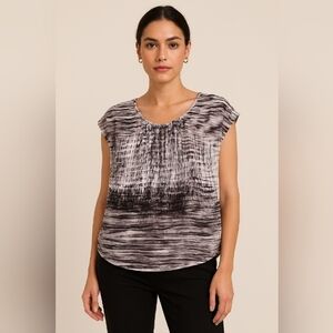 ONE WORLD Double Layered Sleeveless Top Brown Off White 1X